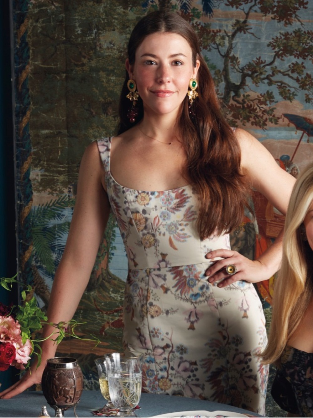 Markarian Ginerva Floral-Print Ruffled Brocade Dress 10 NWT